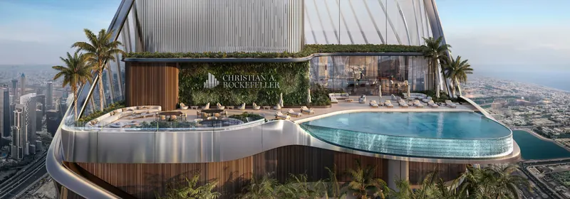 The Level 13 retreat: an infinity pool and sun deck wrapping the tower, with Downtown Dubai below