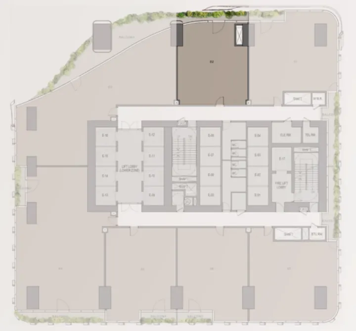 Floor plate with the Prime B1 office, unit 02, highlighted